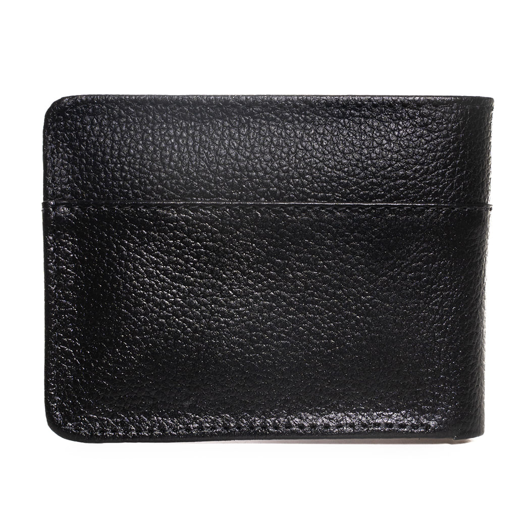 Vista traseira da carteira masculina Constantino em couro preto com costura reforçada